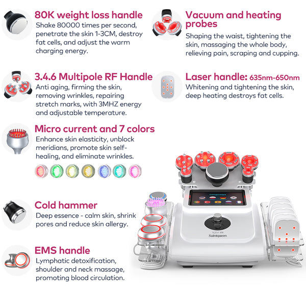 SQ154A Max 11-in-1 80K Ultrasonic Cavitation & RF Machine with Laser Pads