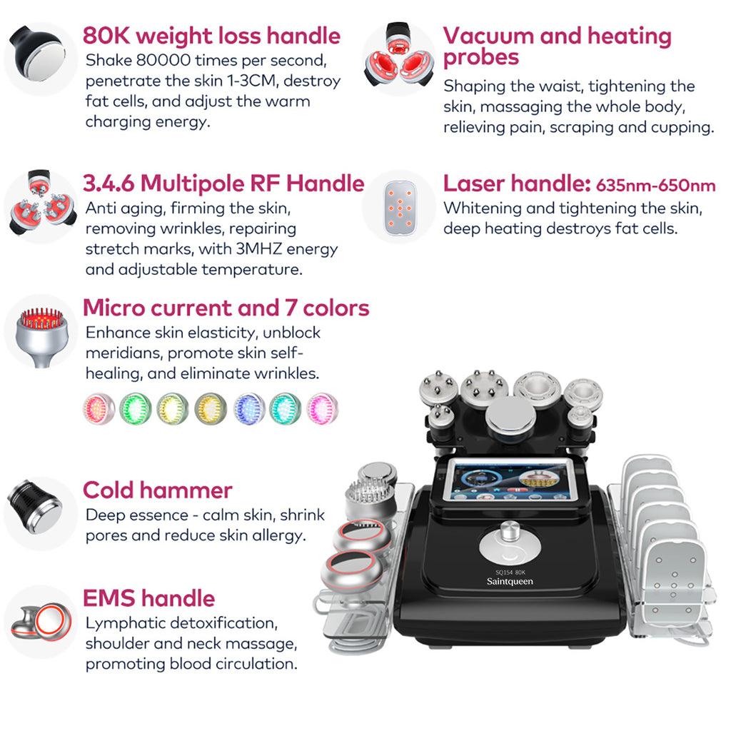 SQ154C Max 11-in-1 80K Ultrasonic Cavitation & RF Machine with Laser Pads
