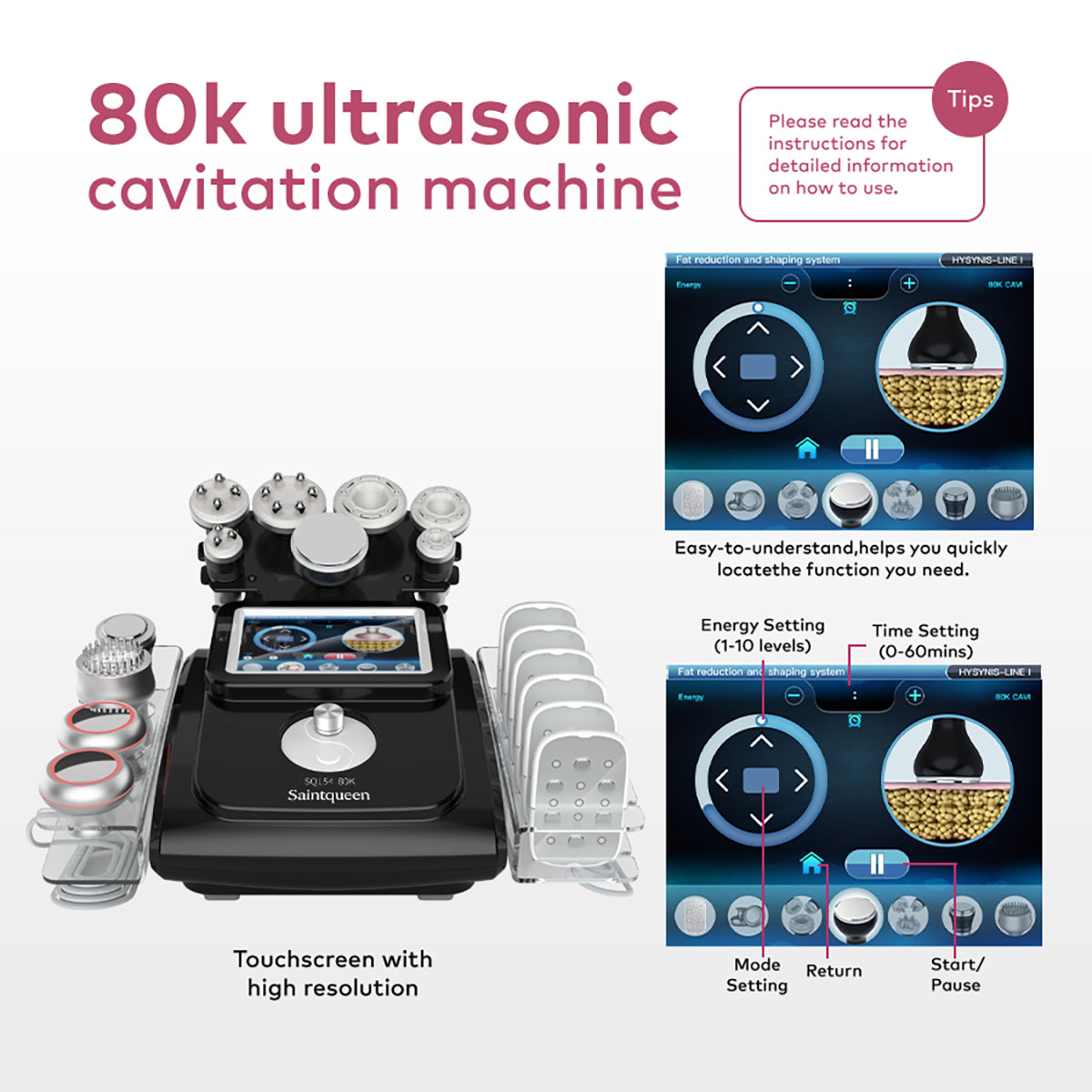 SQ154D Max 11-in-1 80K Ultrasonic Cavitation & RF Machine with Laser + Microcurrent Pads