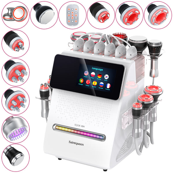 SQ126B Max 11-in-1 80K Ultrasonic Cavitation & RF Machine with Laser + Microcurrent Pads