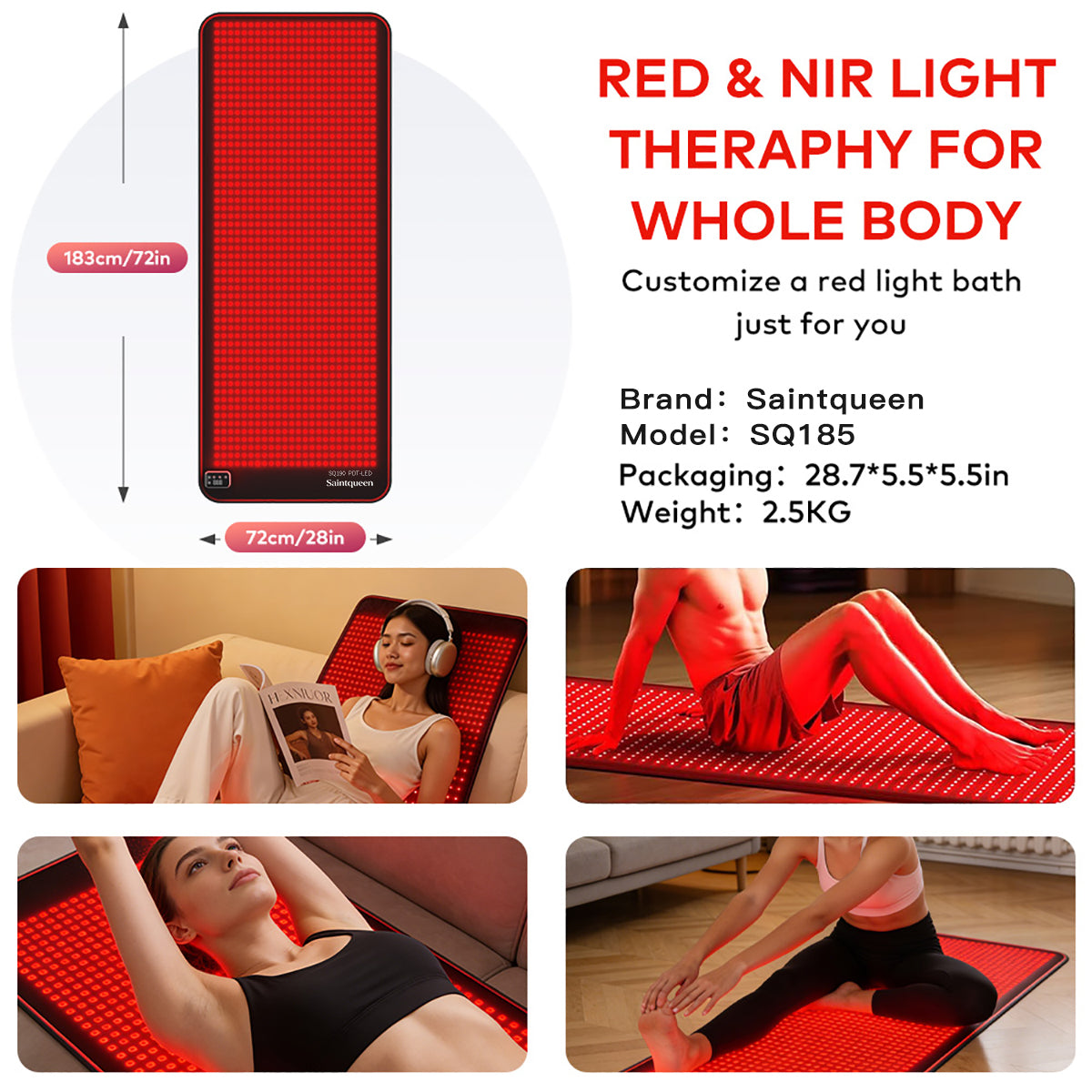 SQ190 1,344-LED Red, Green, Blue & Near-Infrared Light Therapy Mat