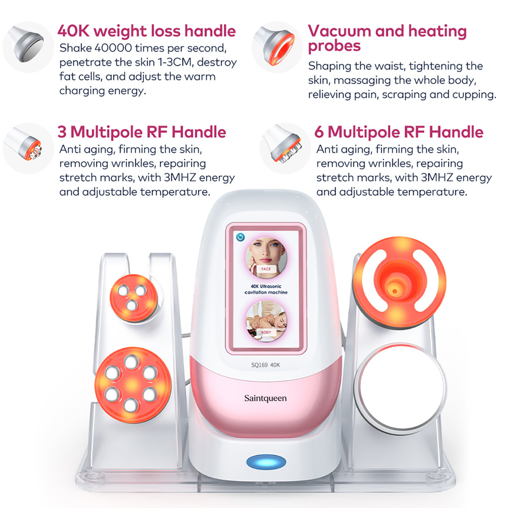 SQ169 Basic, 4in1 Home 40K Cavitation Body Sculpting Machine Multi-Polar RF Vacuum Massage Skin Firming Contouring Beauty Tool for Face Body