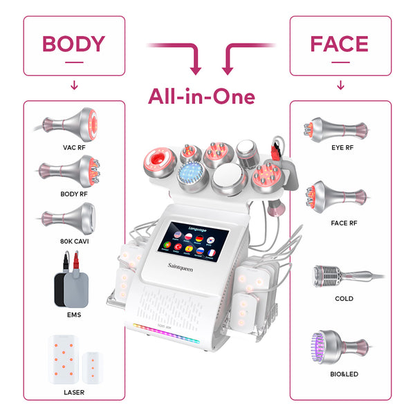 SQ85D Plus 9-in-1 80K Ultrasonic Cavitation & RF Machine with Laser Pads