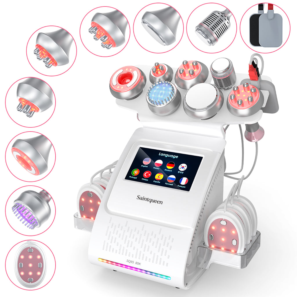 SQ85E Plus 9-in-1 80K Ultrasonic Cavitation & RF Machine with Laser + Microcurrent Pads