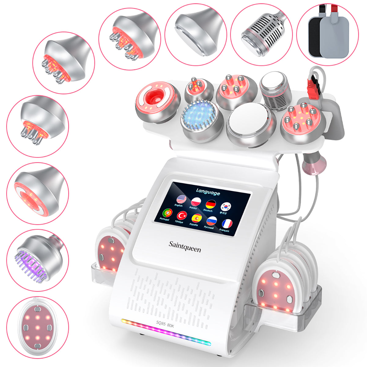 SQ85E Plus 9-in-1 80K Ultrasonic Cavitation & RF Machine with Laser + Microcurrent Pads