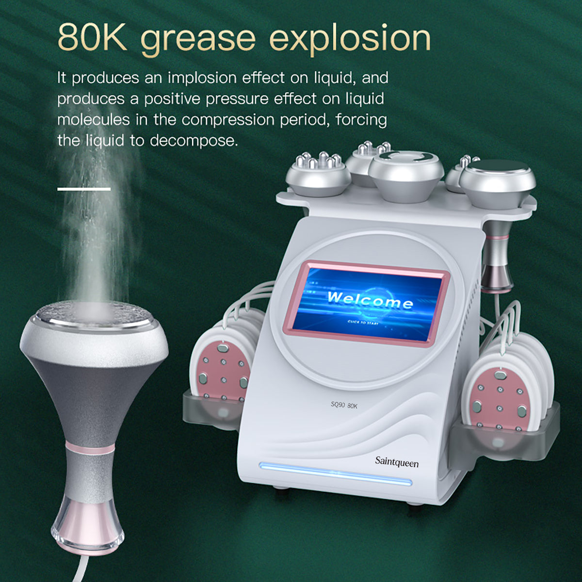 SQ90B Pro 6-in-1 80K Ultrasonic Cavitation & RF Machine with Laser + Microcurrent Pads