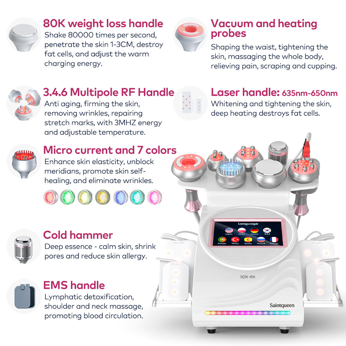 SQ90D Plus 9-in-1 80K Ultrasonic Cavitation & RF Machine with Laser Pads Secondary image