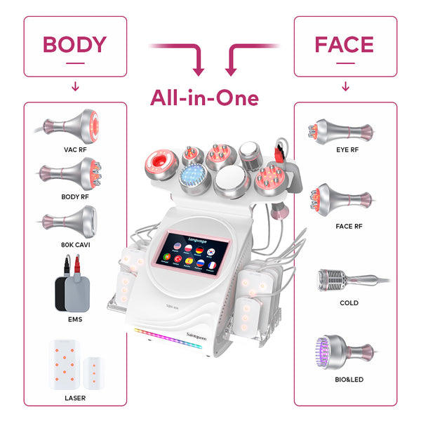 SQ90D Plus 9-in-1 80K Ultrasonic Cavitation & RF Machine with Laser Pads