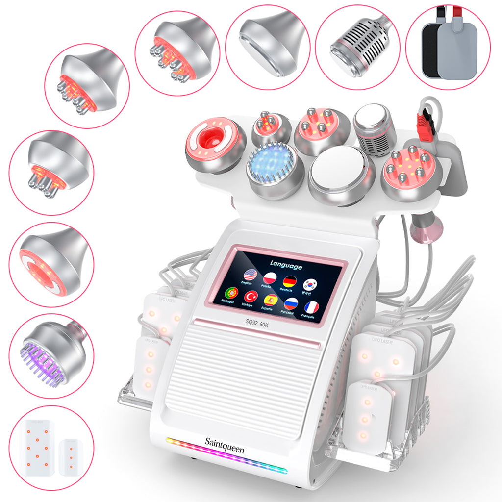 SQ92D Plus 9-in-1 80K Ultrasonic Cavitation & RF Machine with Laser Pads
