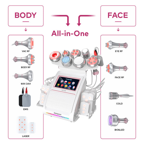 SQ92D Plus 9-in-1 80K Ultrasonic Cavitation & RF Machine with Laser Pads