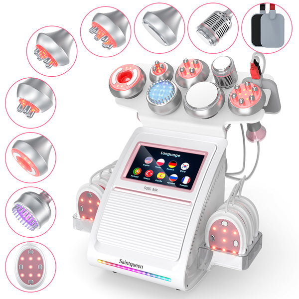 SQ92E Plus 9-in-1 80K Ultrasonic Cavitation & RF Machine with Laser + Microcurrent Pads