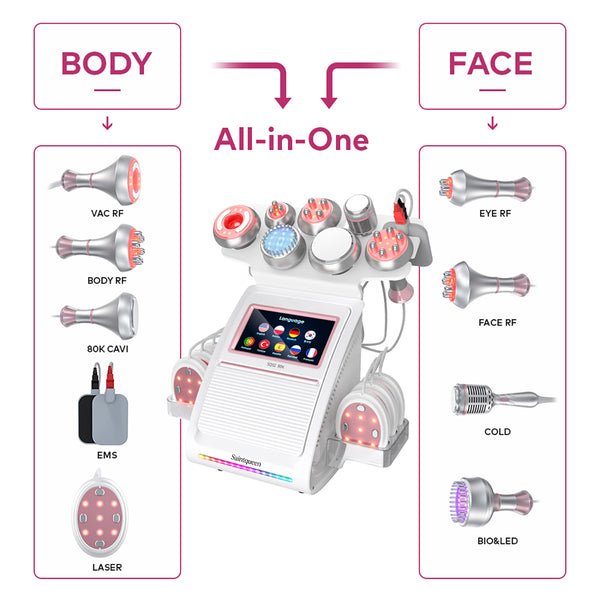 SQ92E Plus 9-in-1 80K Ultrasonic Cavitation & RF Machine with Laser + Microcurrent Pads
