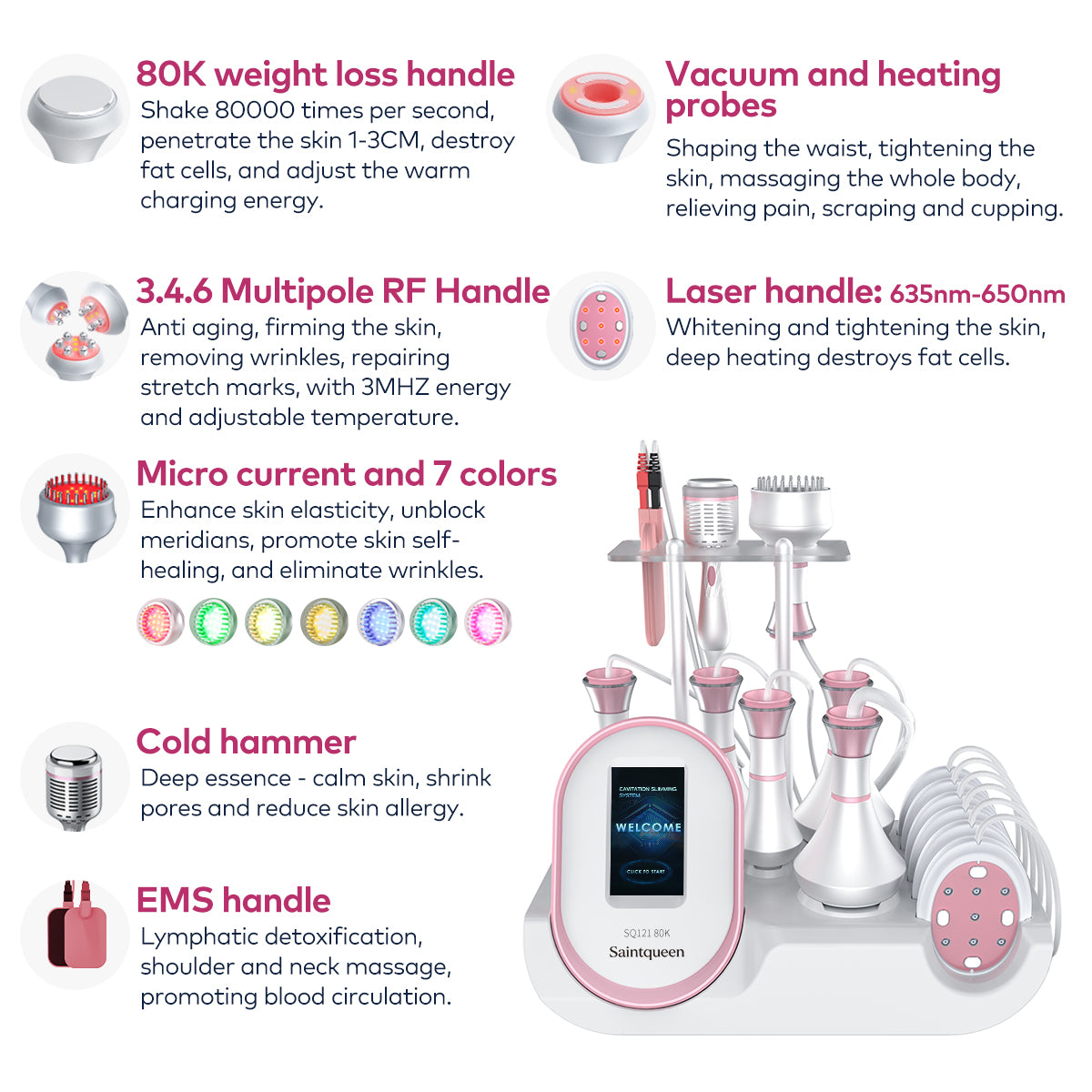 SQ121D Plus, 9in1 80K Cavitation Machine With Microcurrent Plate, Multi-Polar RF Vacuum for Body Shaping Skin Tightening Anti-Aging