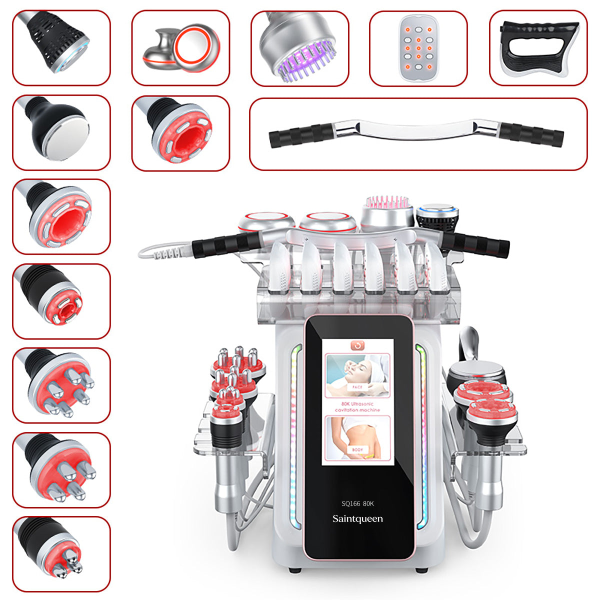 SQ166 Ultra 13-in-1 80K Ultrasonic Cavitation & RF Machine with Laser + Microcurrent Pads