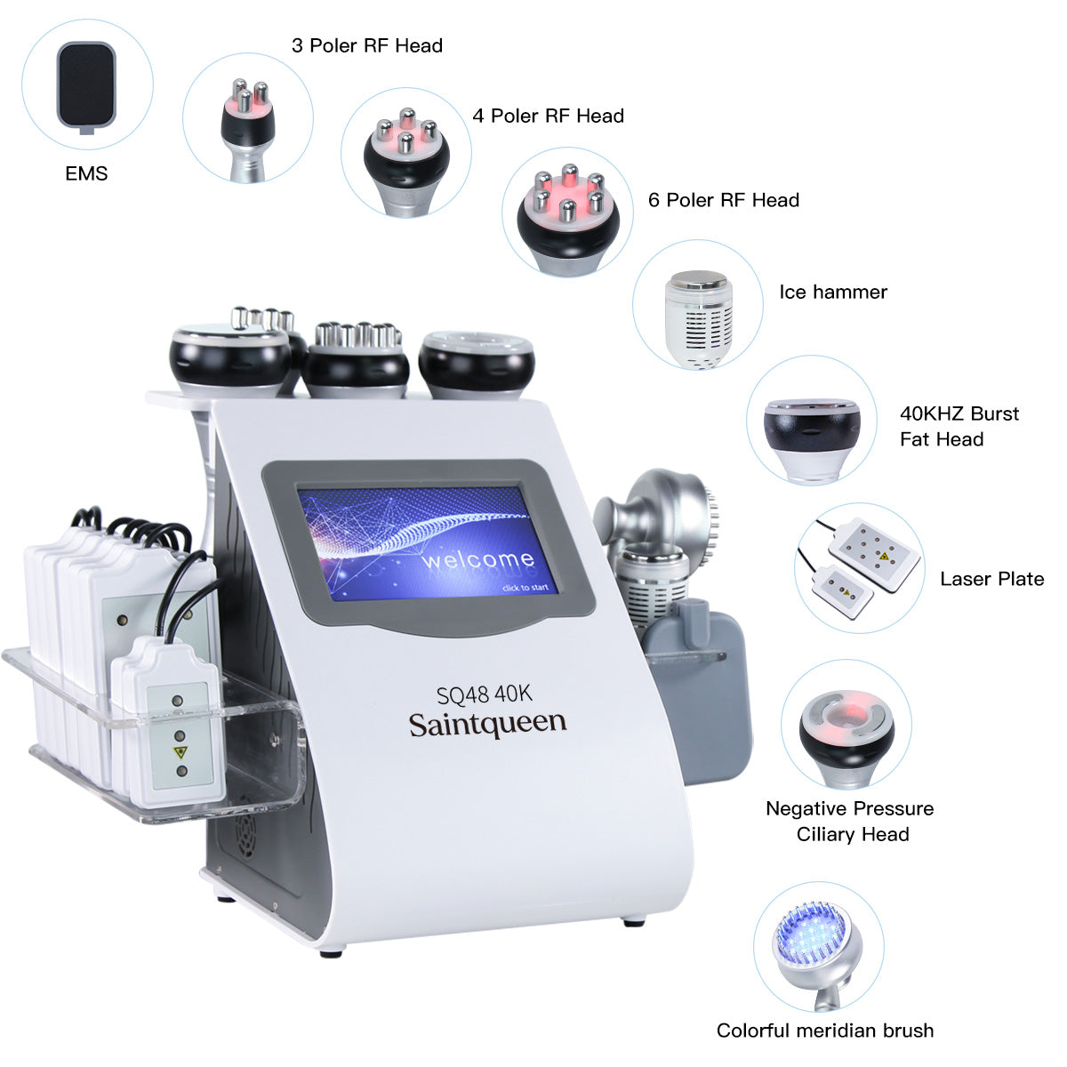 SQ48 Plus 9-in-1 40K Ultrasonic Cavitation & RF Machine with Laser Pads